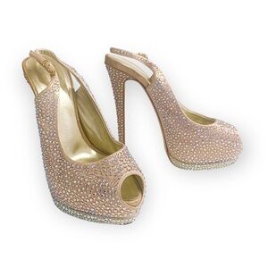 Giuseppe Zanotti Crystallized Platform Slingback Peep Toe Pumps, Size 39.5EU‎
